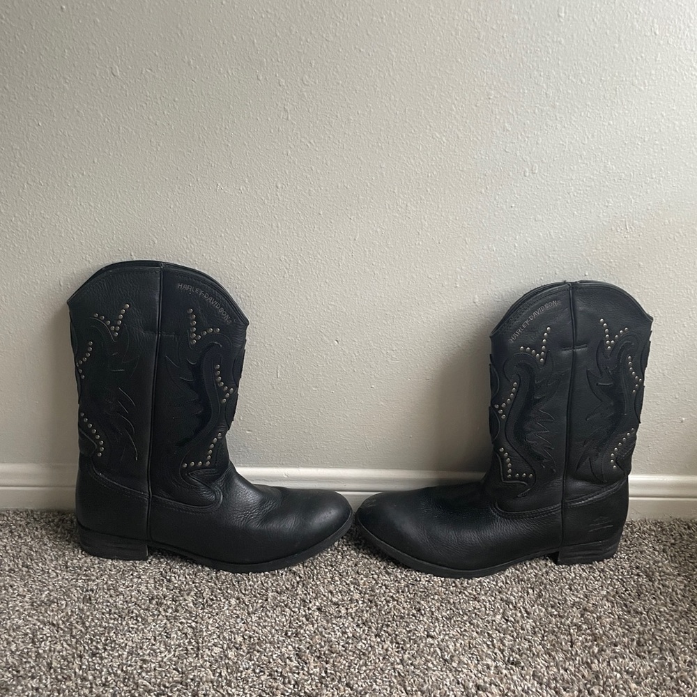 🏍️ Vintage Harley-Davidson Black Studded Leather After Riding Boots 🏍️ - Picture 4 of 10